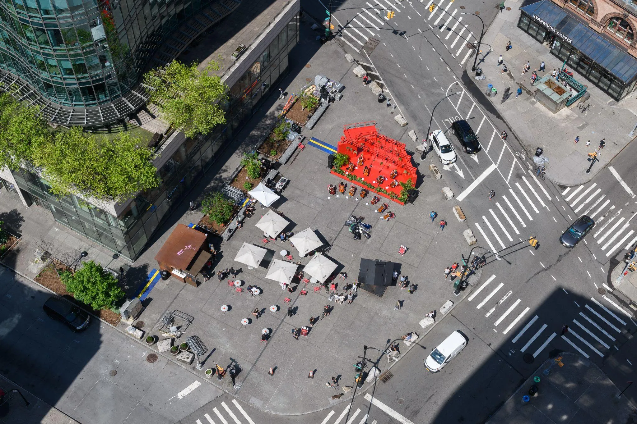 Aerial view of the Red Stage in Astor Place